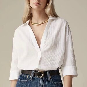 Jcrew Oversized Popover Shirt In Airy Gauze Textured White New With Tags Size S